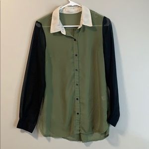 Green and black long sleeve top